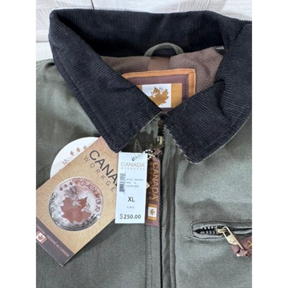 NWT!! "CANADA" Workgear,Barn Coat, Olive Green, With Black Corduroy‎ Collar